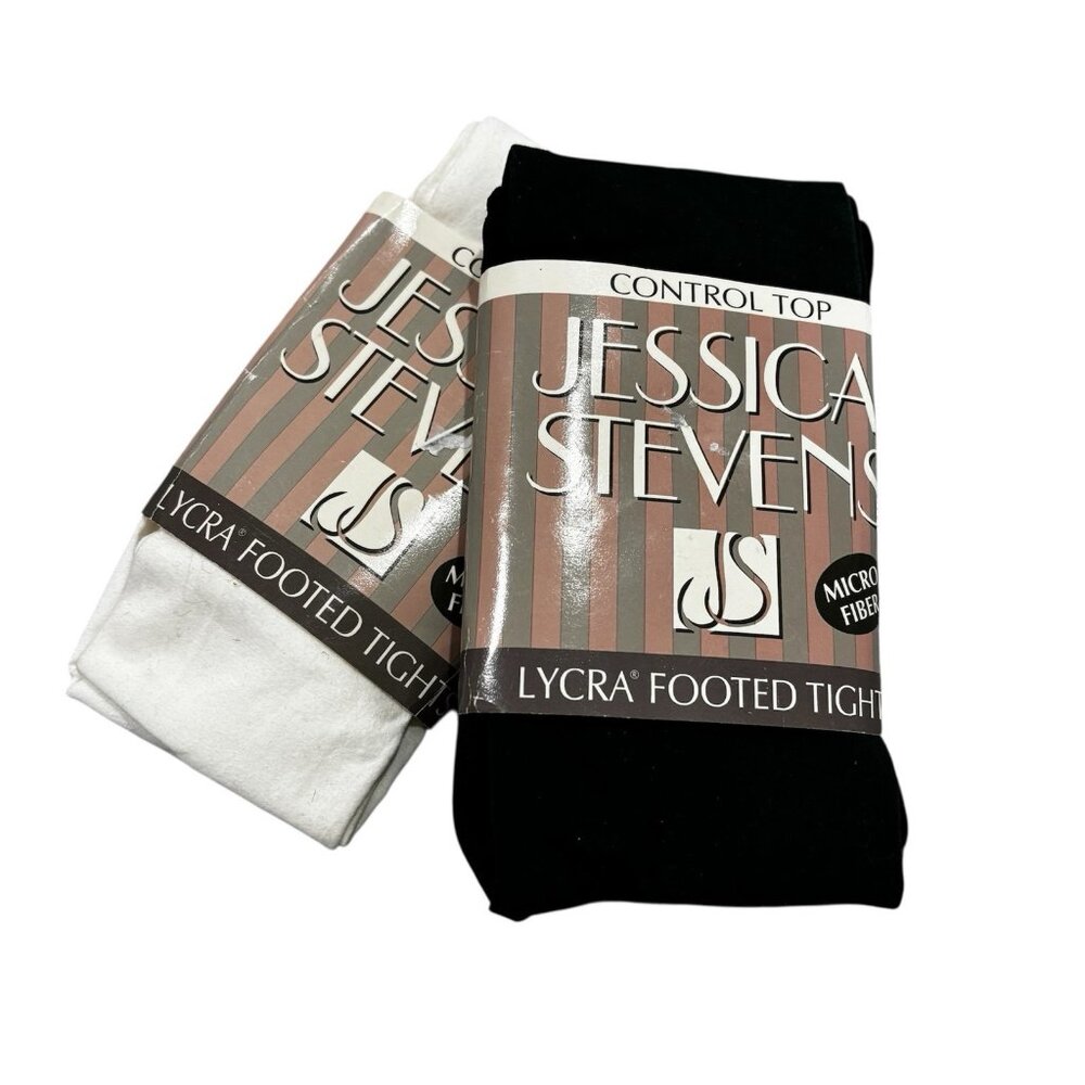Lot 2 vintage new old stock Jessica Stevens tights nylons white green 90s medium